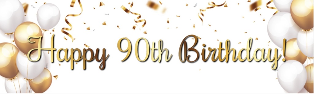 Happy 90th Birthday Banner - Gold & White Balloons