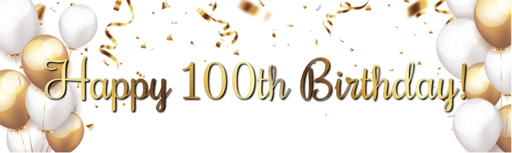Happy 100th Birthday Banner - Gold & White Balloons