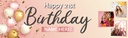 Personalised Happy 21st Birthday Banner - Pink - Custom Name & 3 Photo Upload