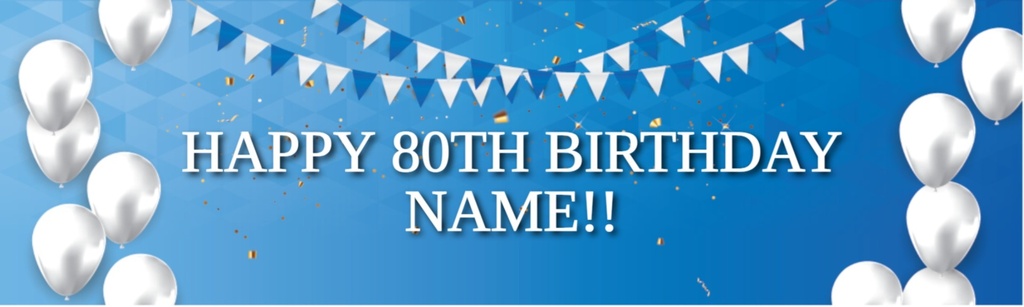 Happy 80th Birthday Banner - Blue & White