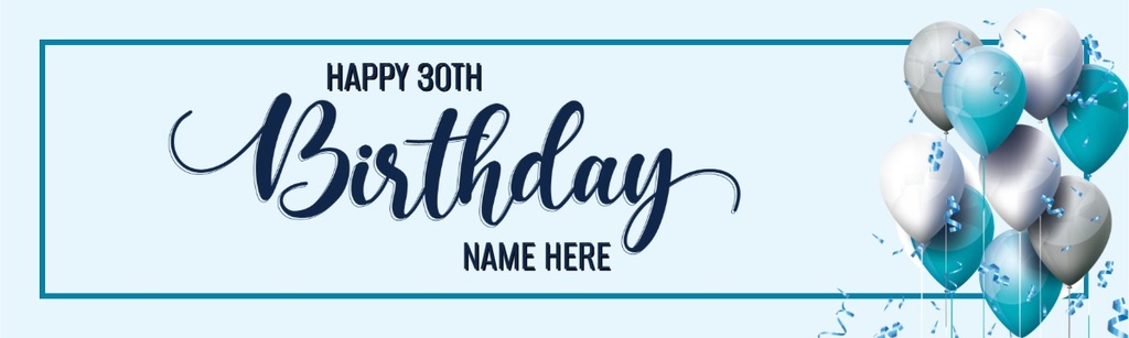Happy 30th Birthday Banner - Blue White Balloons