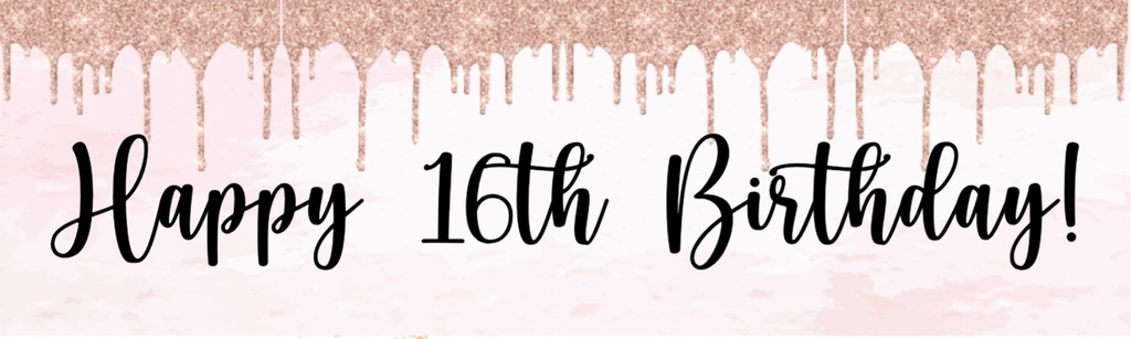 Happy 16th Birthday Banner - Pink Glitter