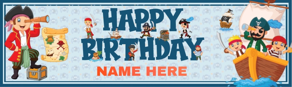 Personalised Happy Birthday Banner - Pirate Ship Kids - Custom Name