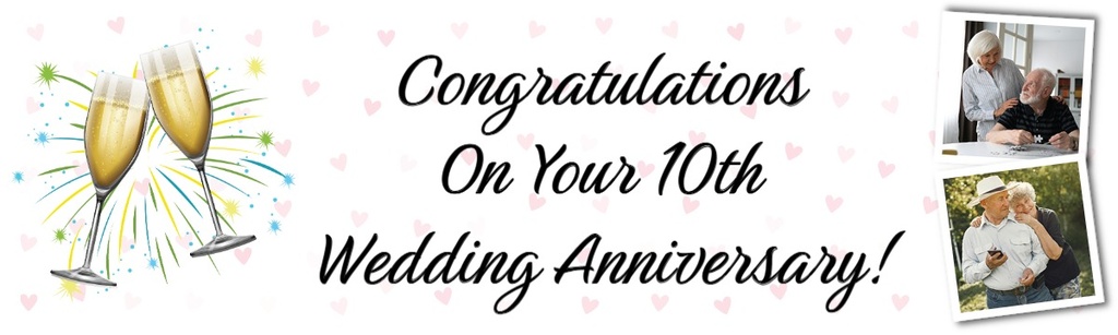 Personalised 10th Wedding Anniversary Banner - Champagne Design - 2 Photo Upload
