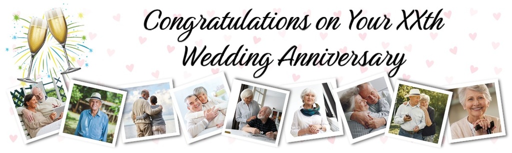Personalised 10th Wedding Anniversary Banner - Champagne Design - 9 Photo Upload