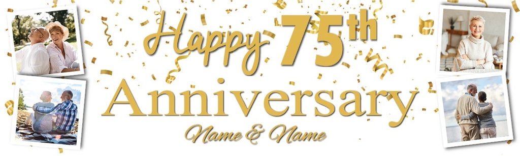 Personalised 75th Wedding Anniversary Banner - Celebration Design - Custom Text & 4 Photo Upload