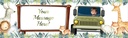 Personalised Happy 1st Birthday Banner - Jeep Safari Animals - 1 Photo Upload