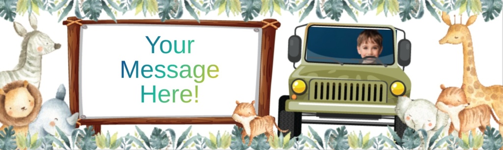 Personalised Happy 2nd Birthday Banner - Jeep Safari Animals - 1 Photo Upload