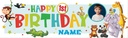 Personalised Happy 1st Birthday Banner - Jungle Animals - Custom Name & 1 Photo Upload