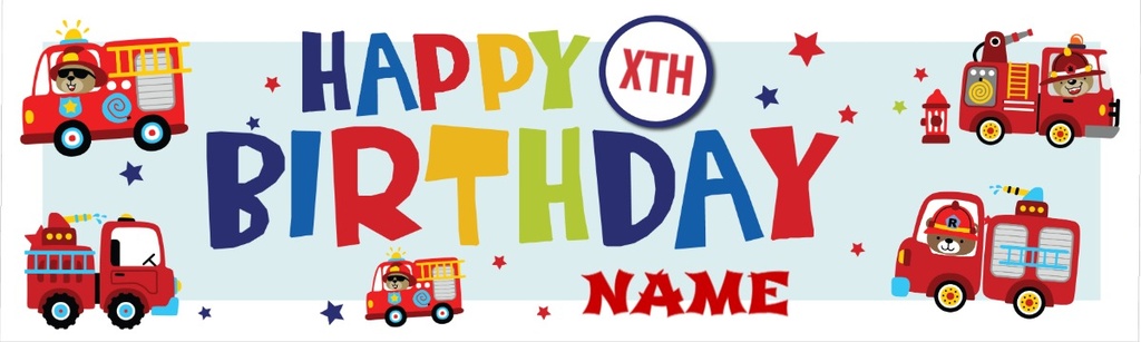 Personalised Happy Birthday Banner - Fire Engine - Custom Name & Age ...