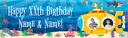 Personalised Happy Birthday Banner - Yellow Submarine Twins - Custom Name & 2 Photo Upload