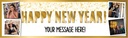 Personalised Happy New Year Banner - Gold Border - Custom Text & 4 Photo Upload