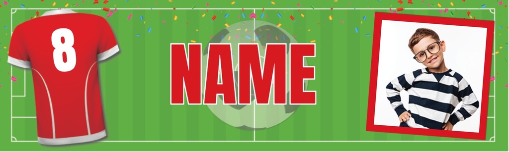 Personalised Birthday Banner - Red Football Shirt- Custom Text 1 Photo Upload