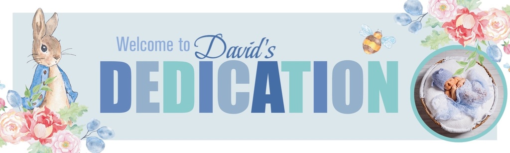 Personalised Dedication Banner - Blue Rabbit - Custom Name & 1 Photo Upload