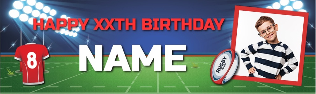 Personalised Party Banner - Rugby Pitch - Custom Text & 1 Photo Upload ...