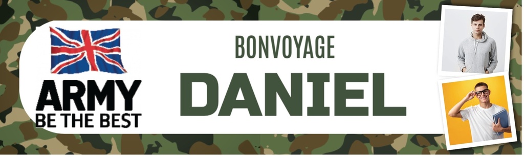 Personalised Bon Voyage Banner - Army Camo Design - Custom Name & 2 Photo Upload