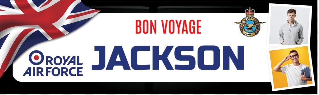 Personalised Bon Voyage Banner - Royal Air Force - Custom Name & 2 Photo Upload
