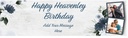 Personalised Heavenly Birthday Banner - Blue Floral Design - Custom Name & 2 Photo Upload