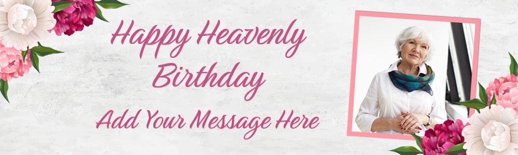 Personalised Heavenly Birthday Banner - Pink Floral Design - Custom Name & 1 Photo Upload
