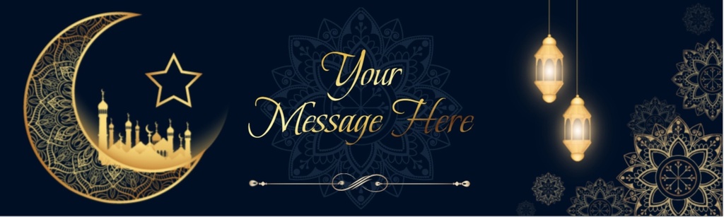Eid Mubarak Banner - Black & Gold Mosque & Moon Design