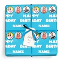 Personalised Party Wrapping Paper - Blue Happy Birthday  - Upload 5 Photos
