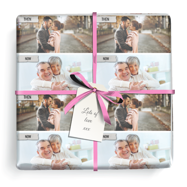 Personalised Anniversary Wrapping Paper - Then & Now Design - 2 Photos