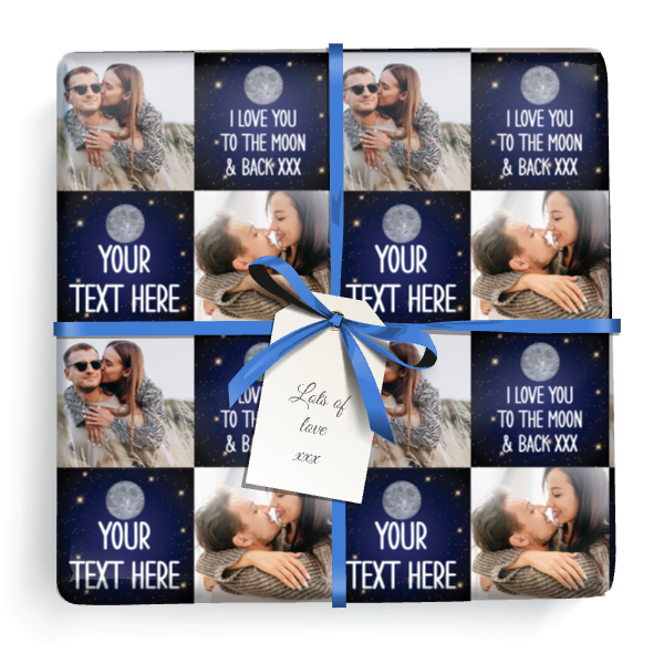 Personalised Valentines Wrapping Paper - To The Moon & Back - 2 Photos & Add Text