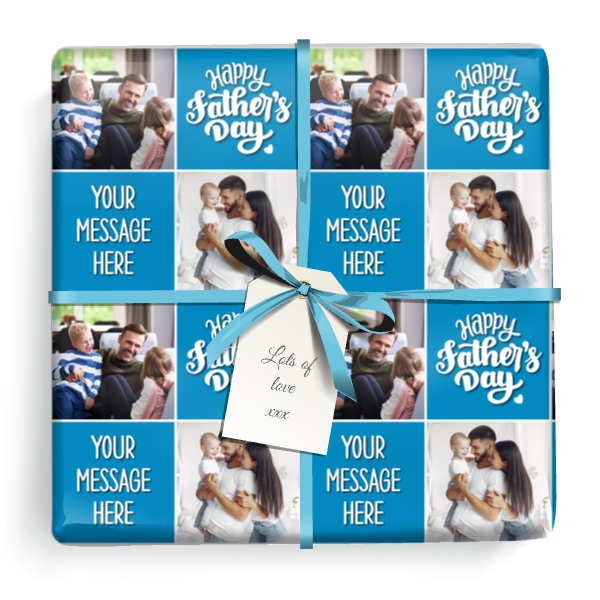 Personalised Fathers Day Wrapping Paper - Blue Fathers Day -  Upload 2 Photos & Add Text