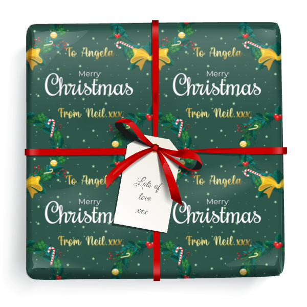 Personalised Christmas Wrapping Paper - Green Merry Christmas - Add Name