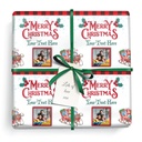 Personalised Christmas Wrapping Paper - Holly & Sleigh - Add Text & 1 Photo