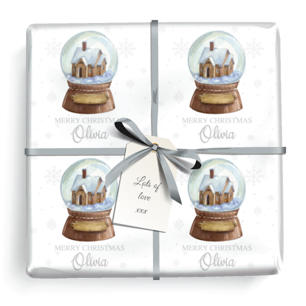Personalised Christmas Wrapping Paper - Snow Globe - Add Name