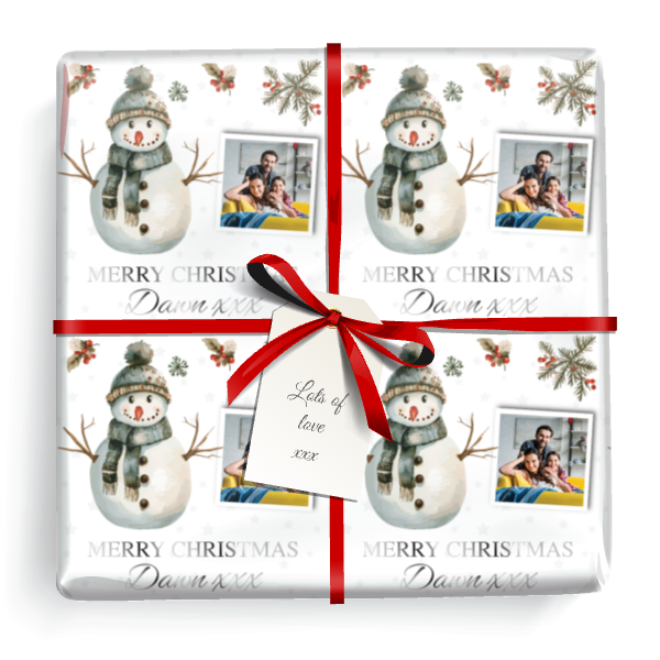 Personalised Christmas Wrapping Paper - Snowman - Add Name & 1 Photo
