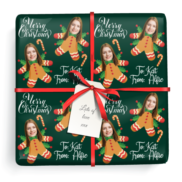 Personalised Christmas Wrapping Paper - Gingerbread Man - Add Photo & Name