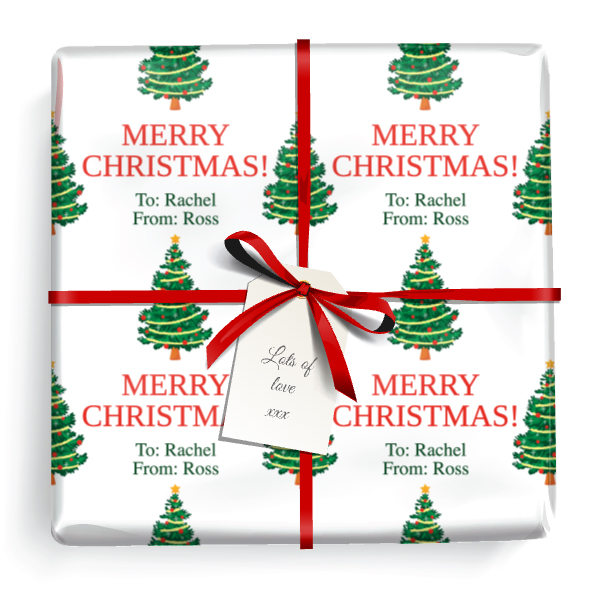 Personalised Christmas Wrapping Paper - Xmas Tree Red & Green - Add Name