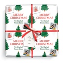 Personalised Christmas Wrapping Paper - Xmas Tree Red & Green - Add Name & 1 Photo