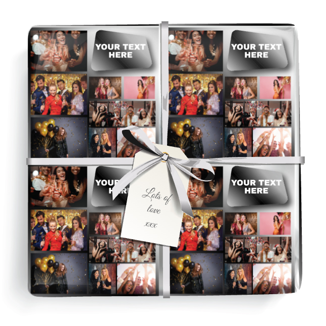 Personalised Birthday Wrapping Paper -  Silver Photo Collage - 9 Photos & Text