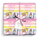 Personalised Birthday Wrapping Paper - Pink Rainbow Stripe - 2 Photos & Text