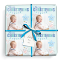Personalised Christening Wrapping Paper -  Blue Elephant - 1 Photo & Add Name