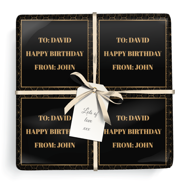 Personalised Birthday Wrapping Paper - Black & Gold Art Deco -  Add Text