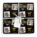 Personalised 16th Birthday Wrapping Paper - Black & Gold - Upload 2 Photos & Name