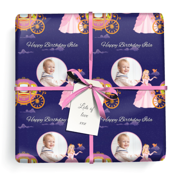 Personalised Birthday Wrapping Paper - Princess Carriage - Upload 1 Photo & Text