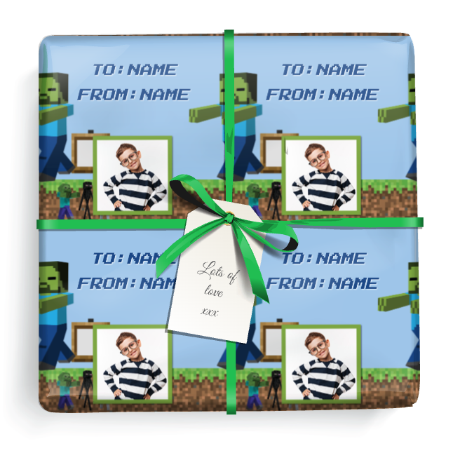 Personalised Birthday Wrapping Paper - Gaming Mine - Upload 1 Photo & Add Text