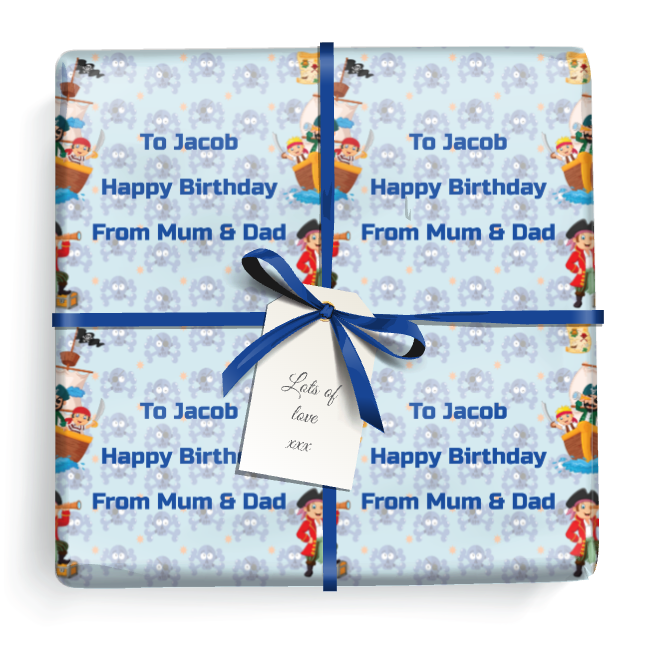 Personalised Birthday Wrapping Paper -  Pirate Design - Add Text