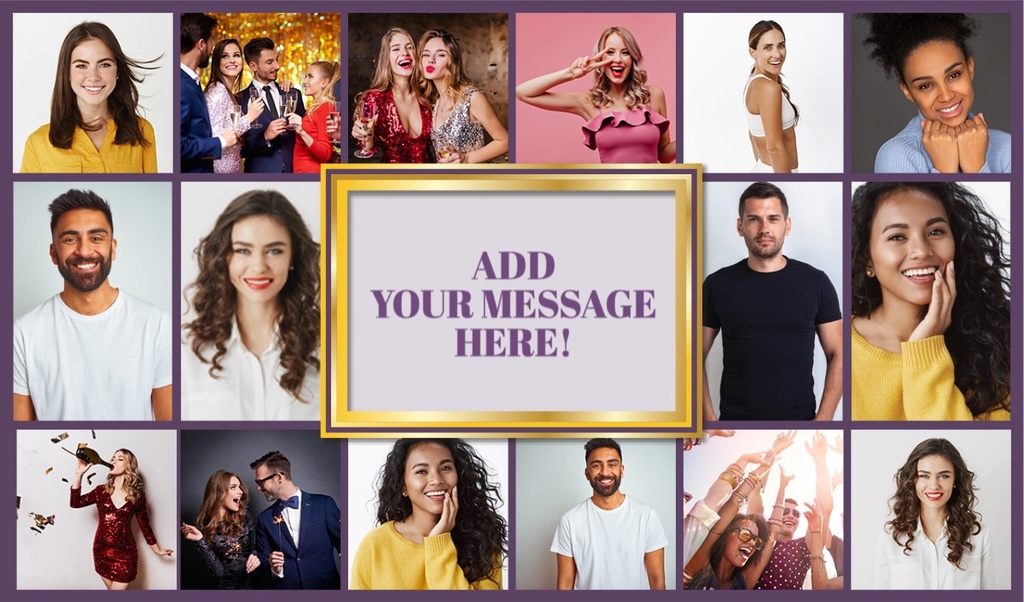 Personalised Birthday Backdrop Banner - Gold Photo Collage - 16 Photo Upload