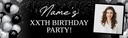 Personalised Party Banner - Black & Silver Balloons - Custom Text & 1 Photo Upload