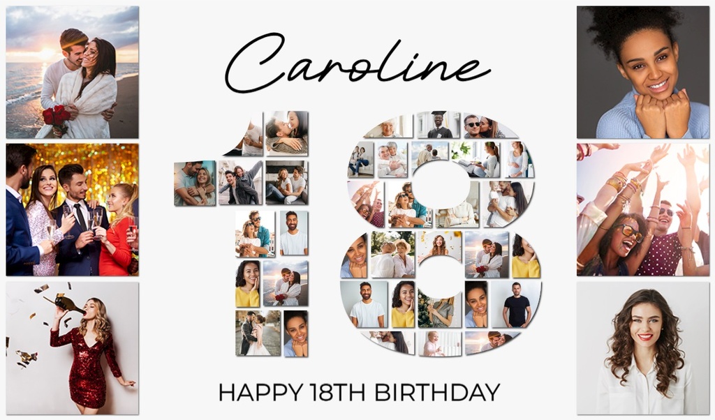 Personalised 18th Birthday Photo Banner - Add 42 Photos - Custom Text