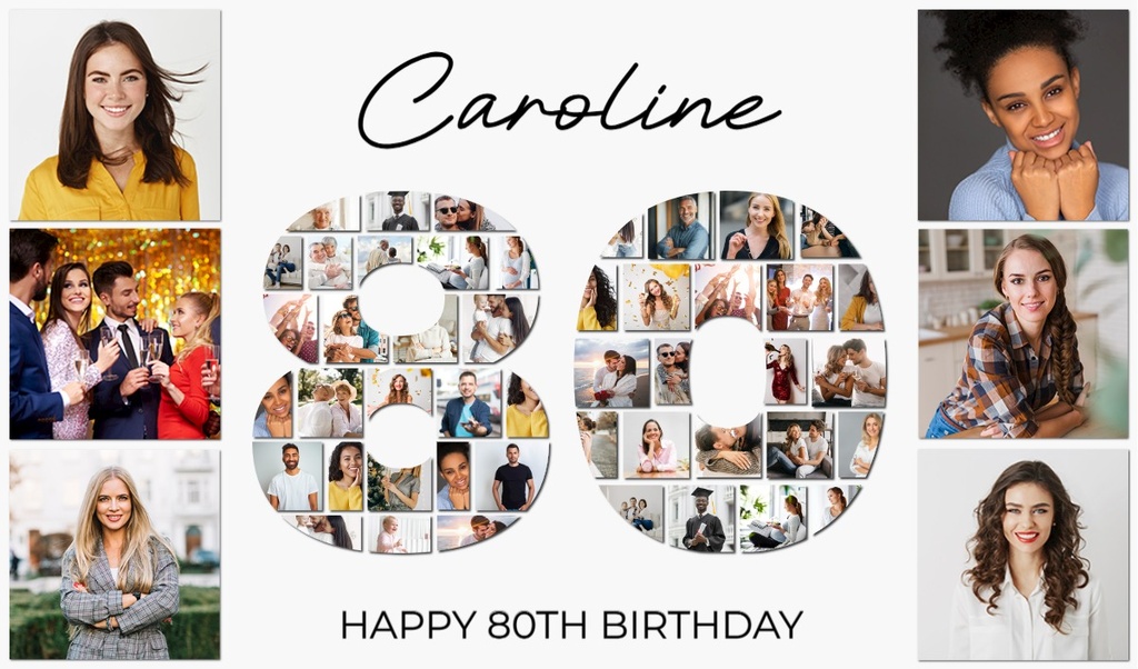 Personalised 80th Birthday Photo Banner - Add Photos - Custom Text