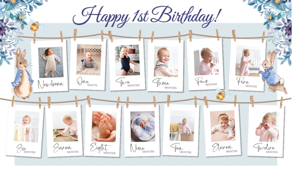 Personalised 1st Birthday Photo Banner - Blue Peter Rabbit