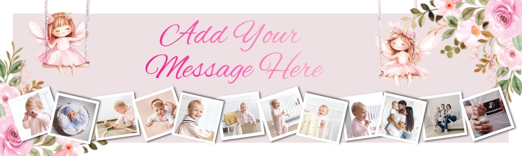 Personalised Happy 1st Birthday Banner - Fairy Design - Custom Text & 12 Photos