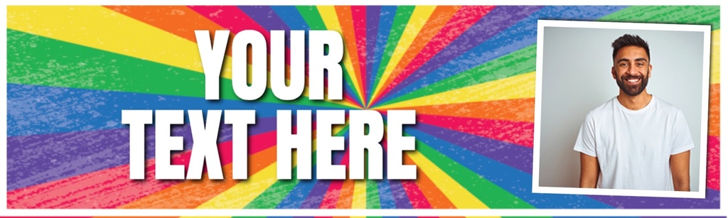 Personalised Party Banner - Rainbow Background - Custom Text & 1 Photo